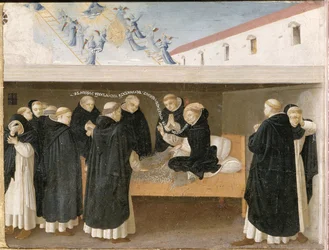 De dood van St. Dominic, van het predellapaneel van de kroning van de Maagd, ca. 1430-32